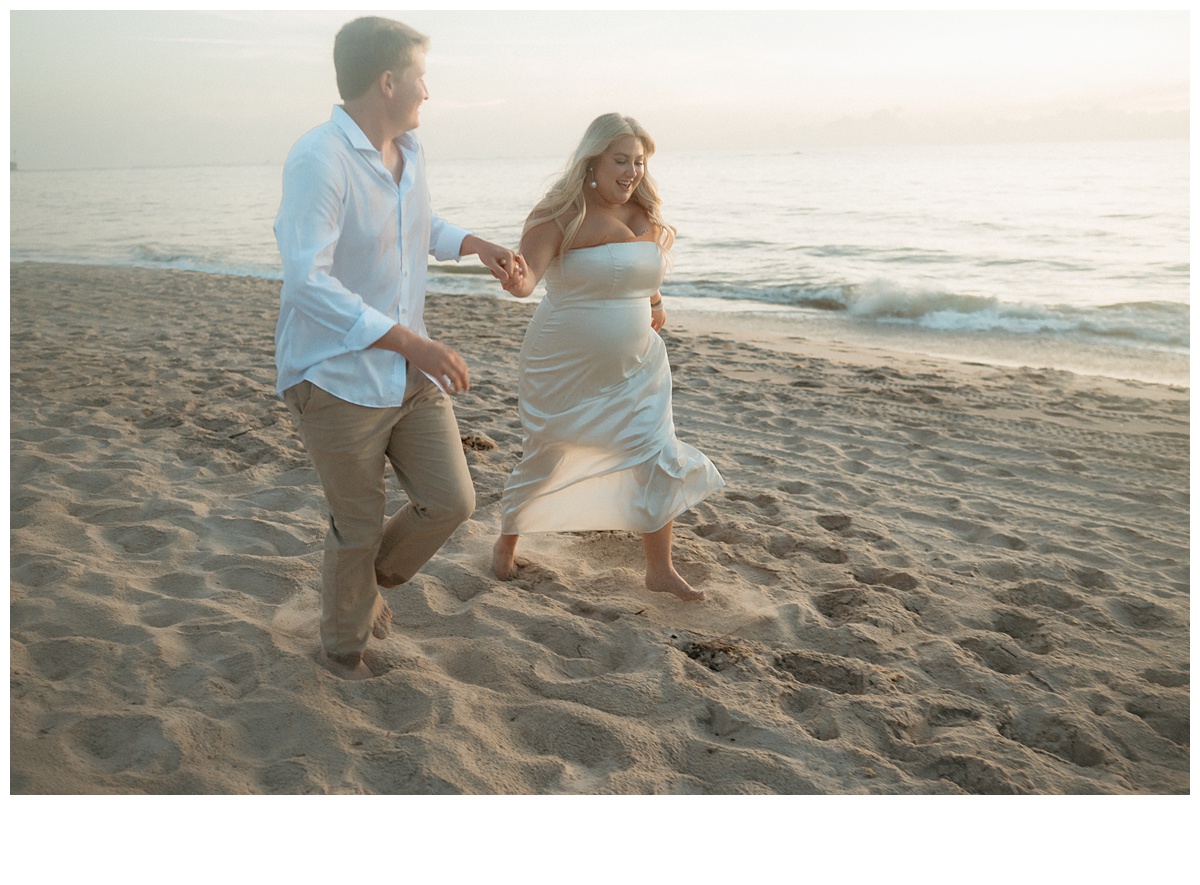 fun and unique photo of couple running on beach after florida elopement