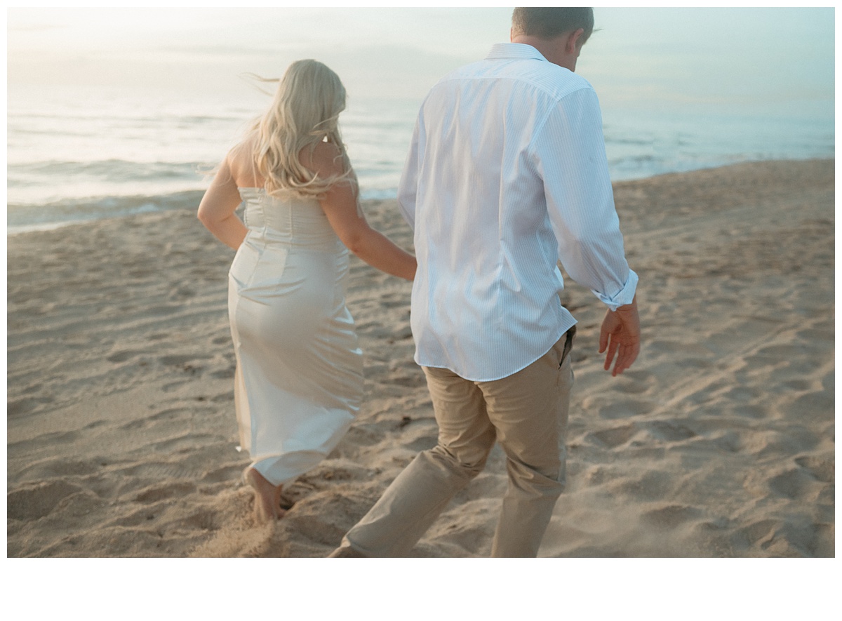 fun and unique photo blurry of couple running on beach after florida elopement