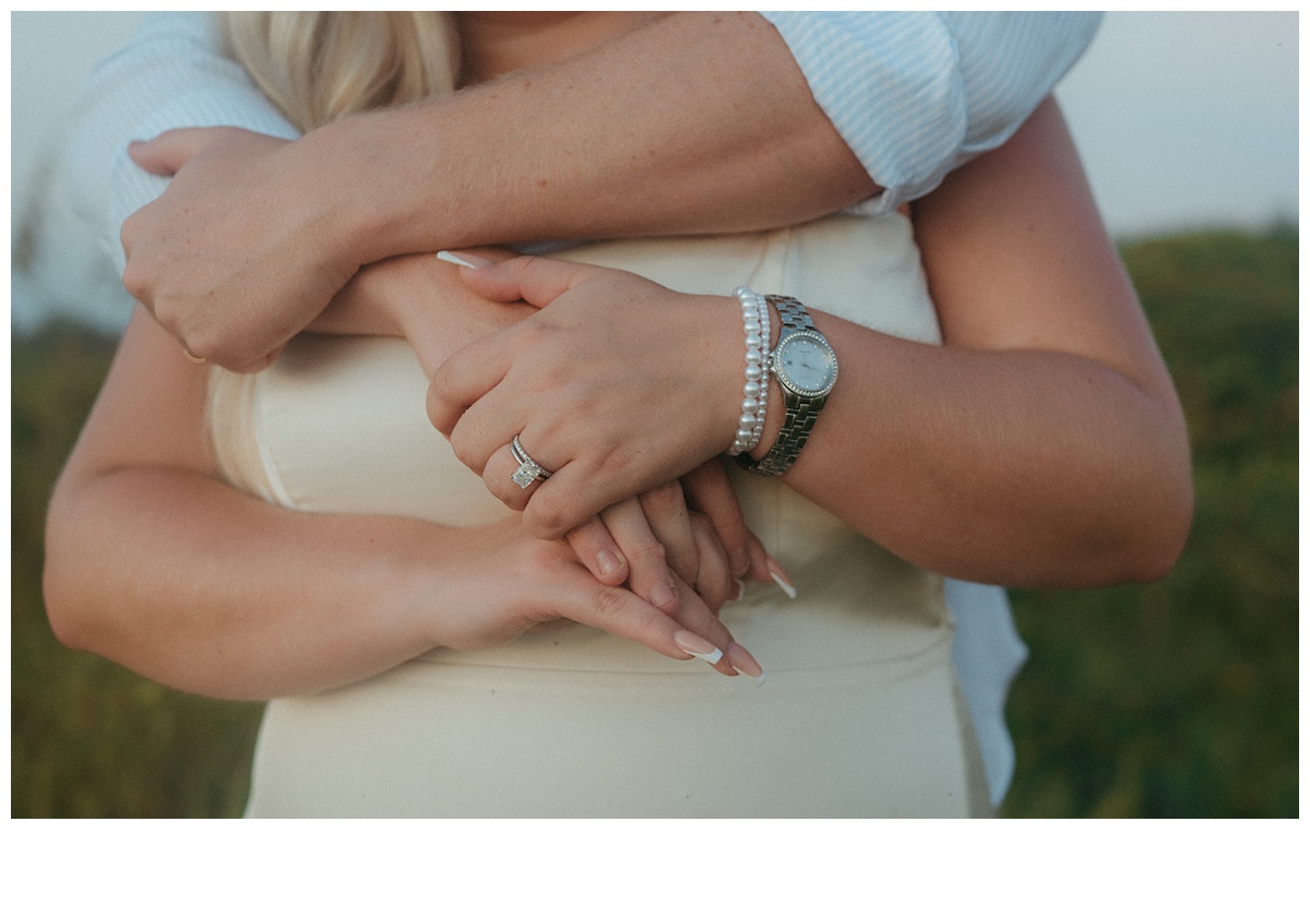 close up bride and groom hugging