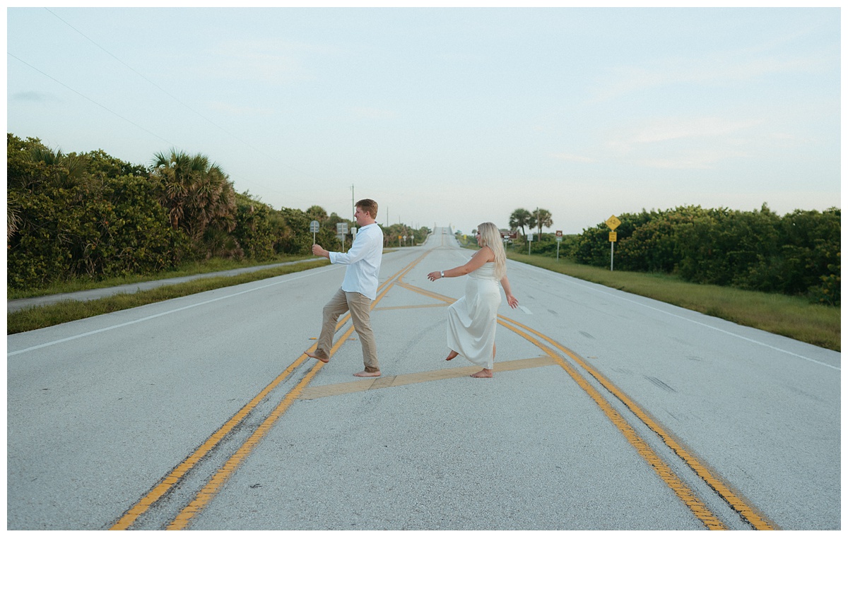 fun couple posing like the beetles on sebastian inlet road