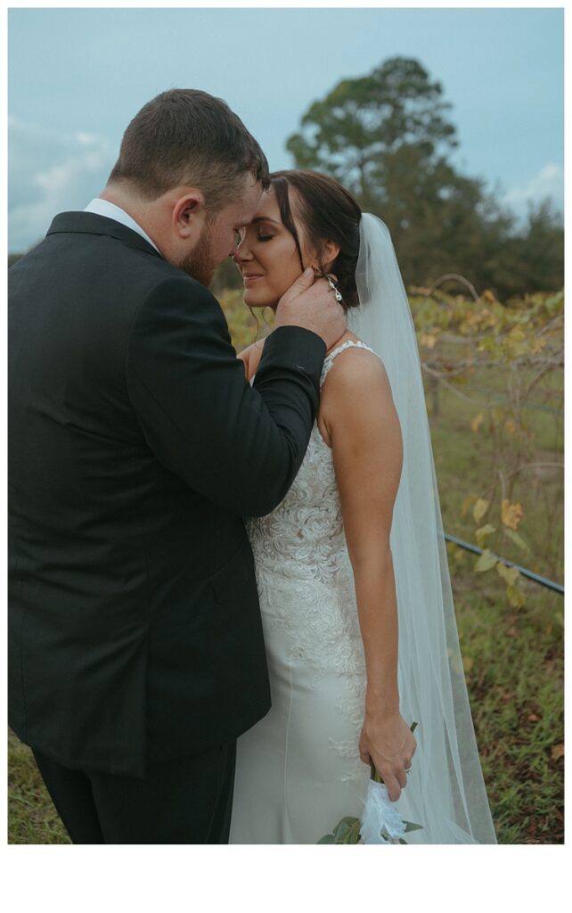 bride and groom almost kiss