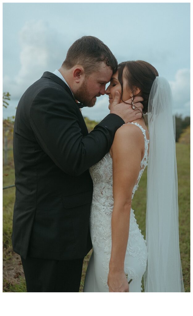 bride and groom nose to nose