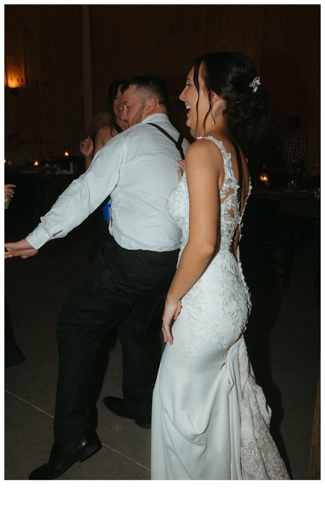 bride and groom dancing during reception