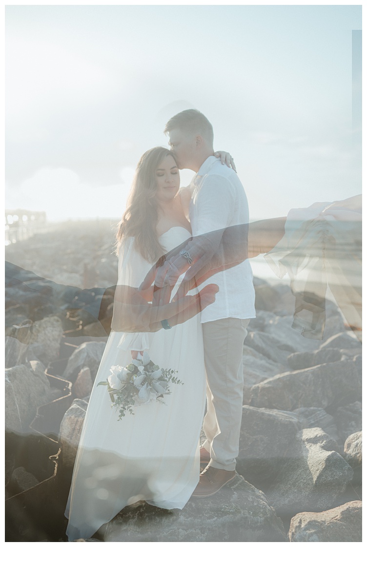 fun and unique double exposure photo of bride and groom