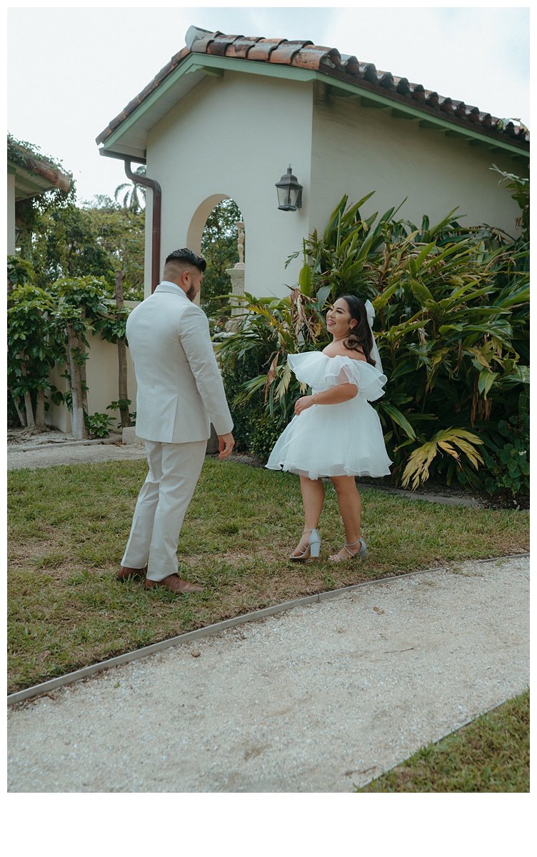 elopement bride and groom first look