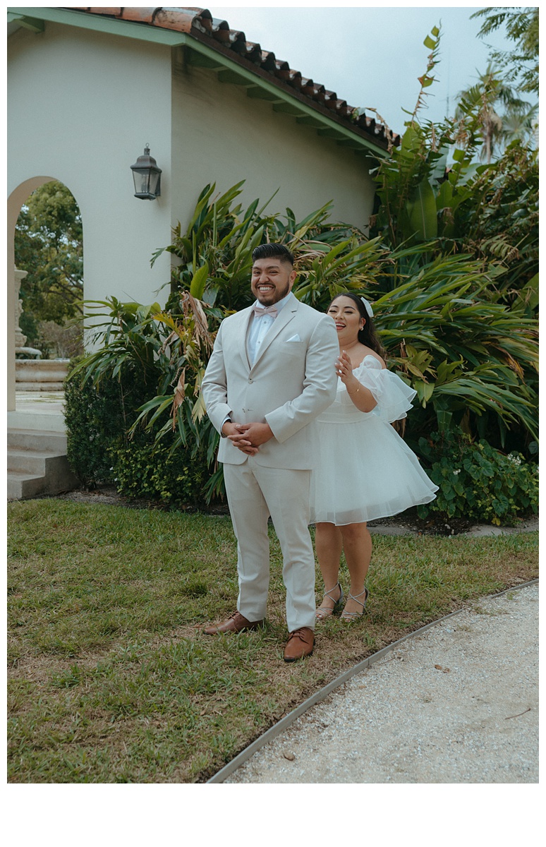 bride and groom first look