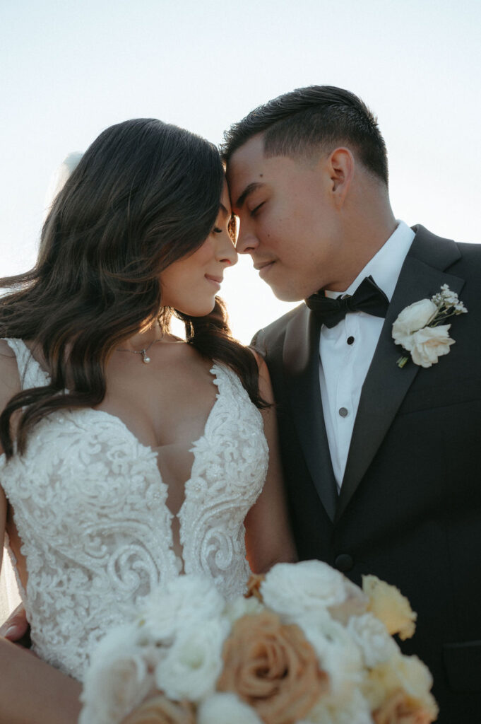 bride and groom golden hour portraits in Florida