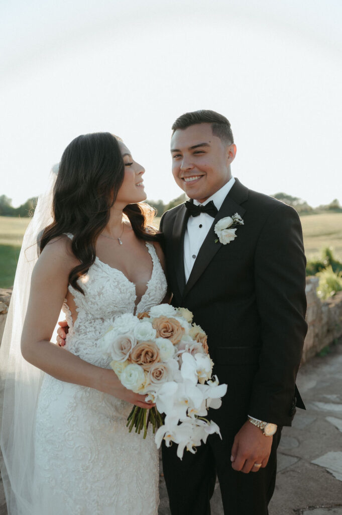 bride and groom golden hour portraits in Florida