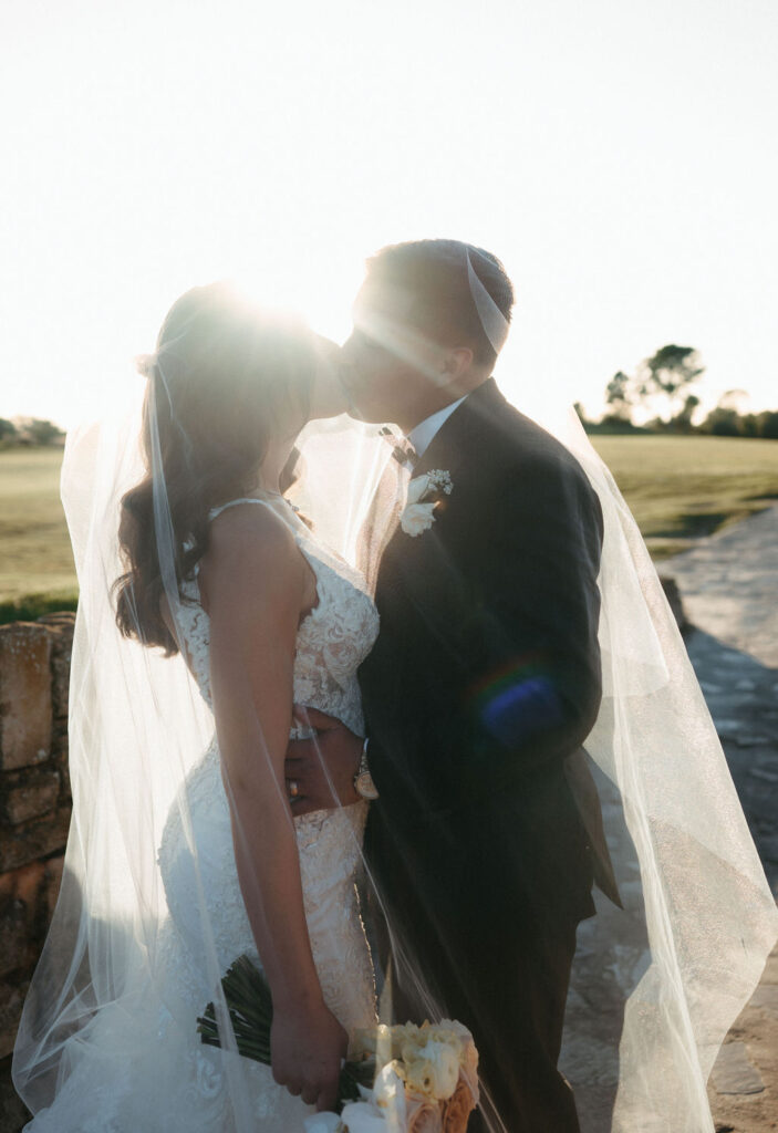 bride and groom golden hour portraits in Florida