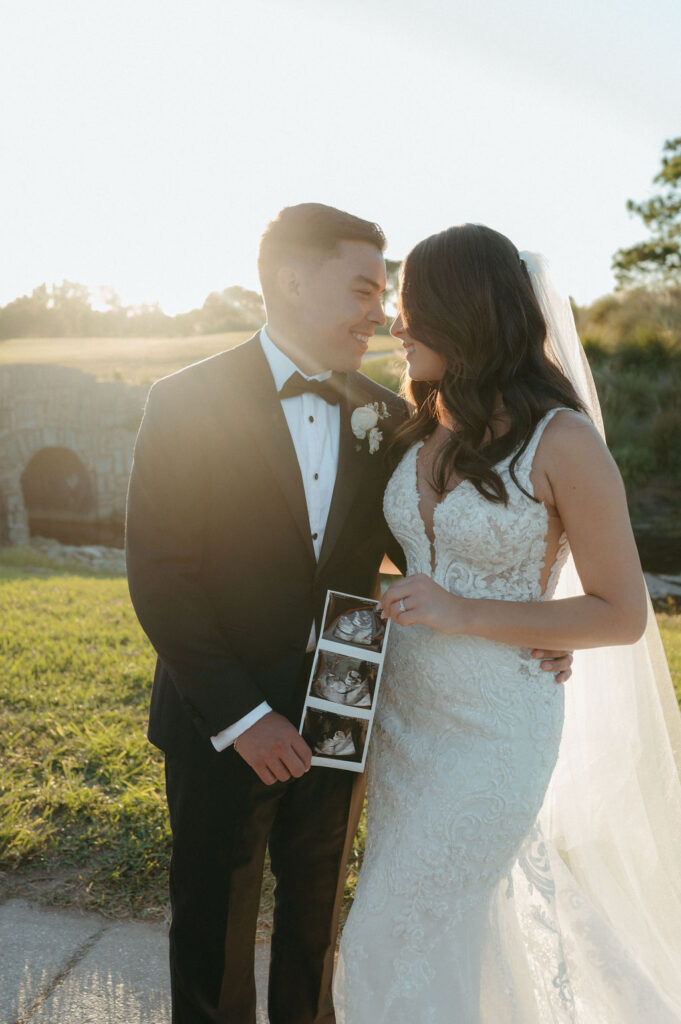 bride and groom golden hour portraits in Florida