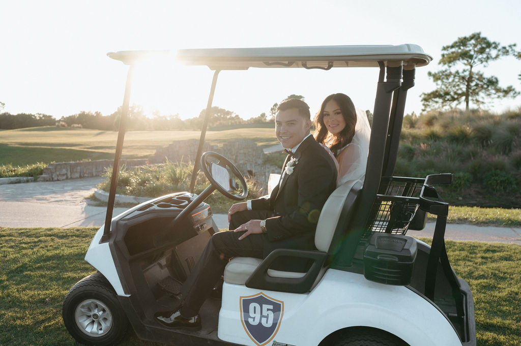 bride and groom golden hour portraits in Florida