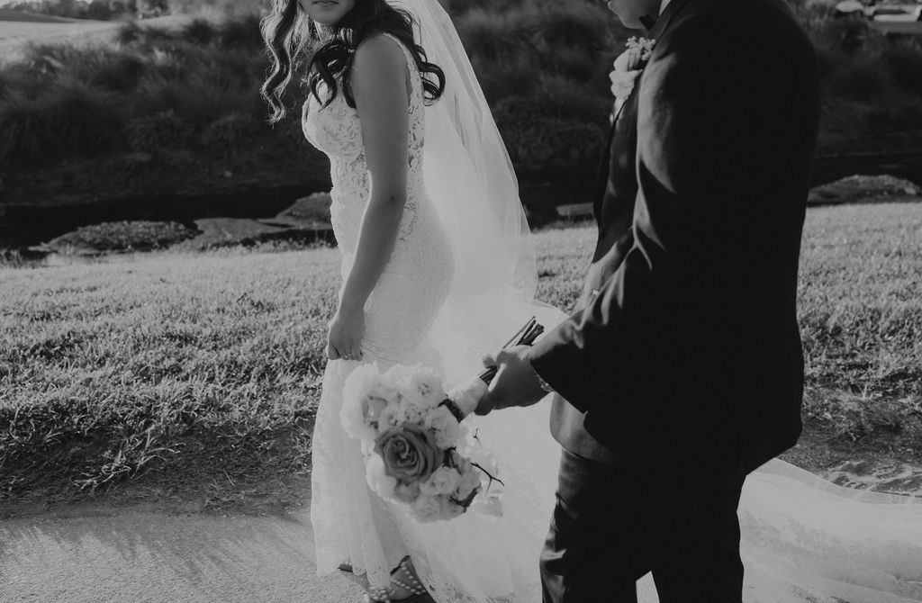 bride and groom golden hour portraits in Florida