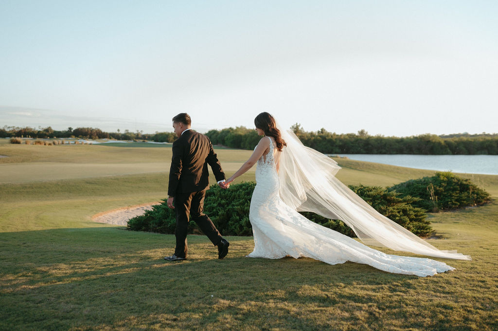 bride and groom golden hour portraits in Florida