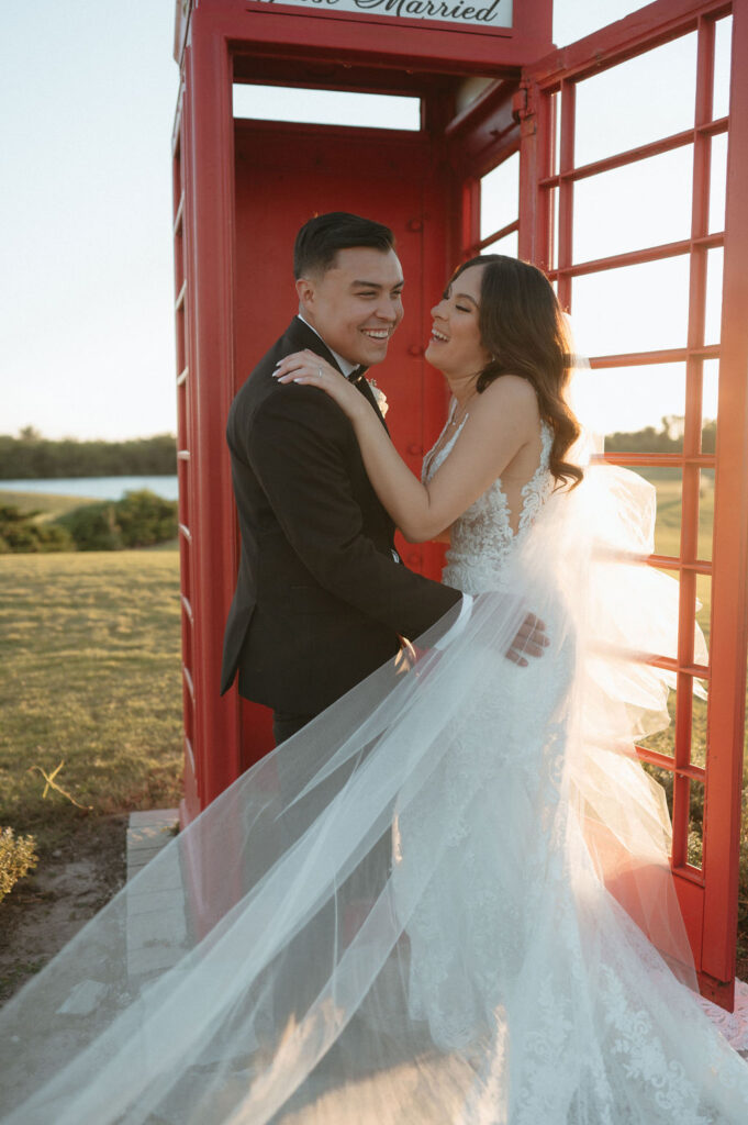 bride and groom golden hour portraits in Florida