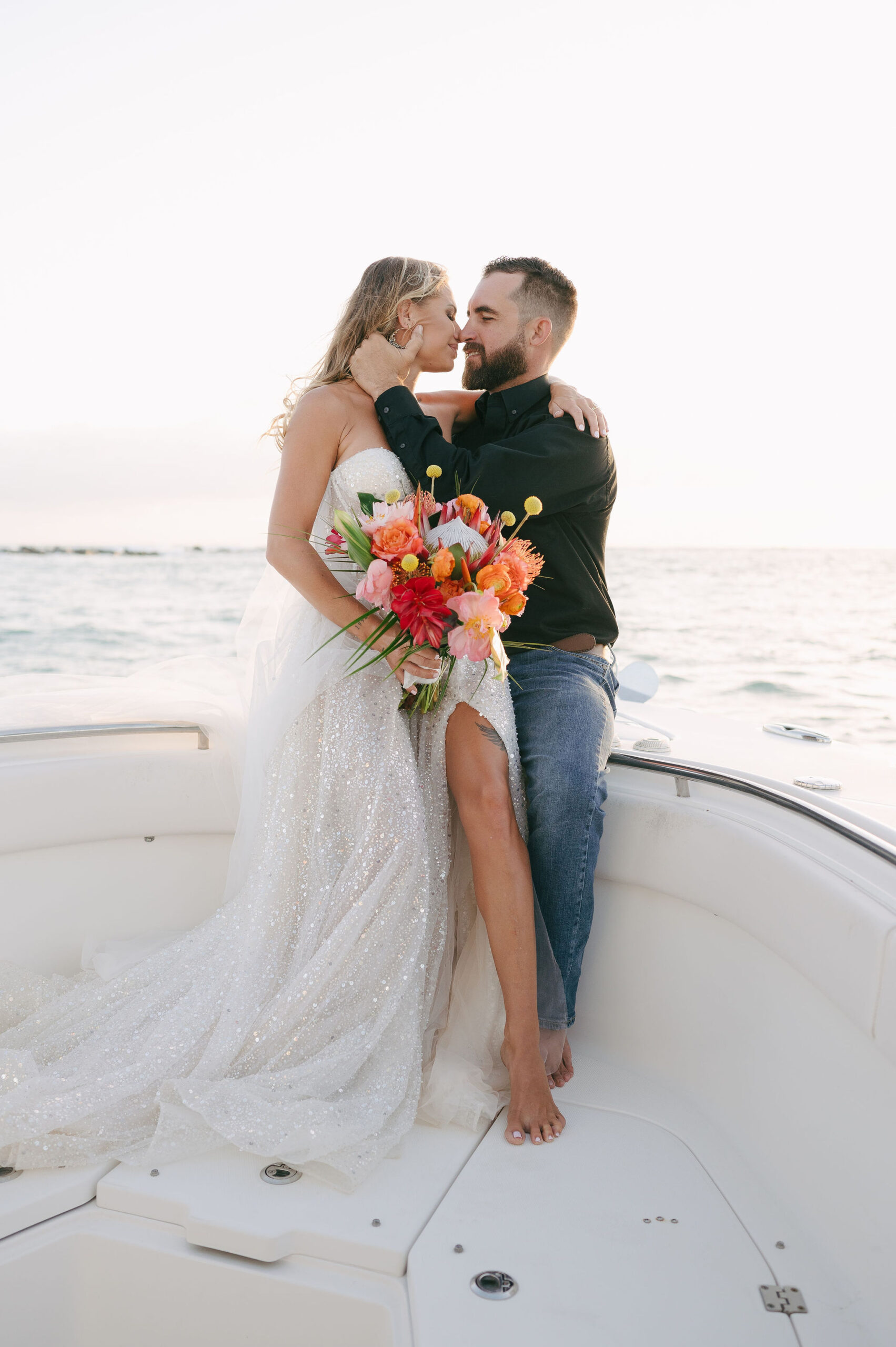 adventure elopement in florida on a boat at sunrise