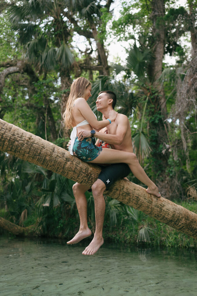 Intimate elopement photos in swimsuits at Kelly Park Springs in Florida