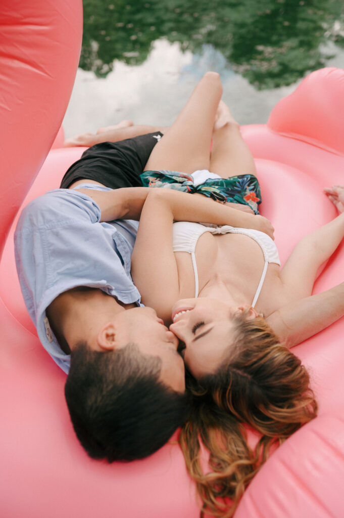 Intimate elopement photos in swimsuits at Kelly Park Springs in Florida