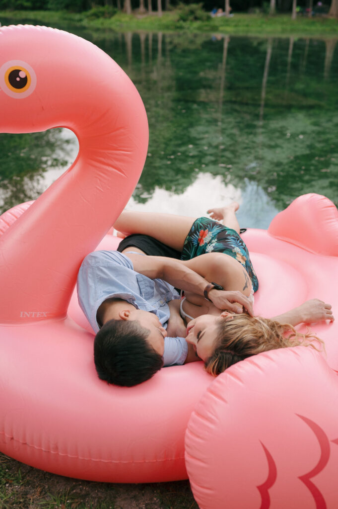 Intimate elopement photos in swimsuits at Kelly Park Springs in Florida