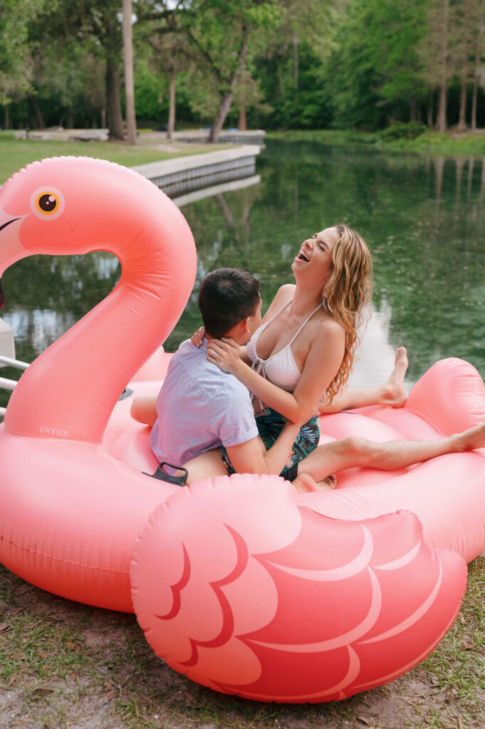 Intimate elopement photos in swimsuits at Kelly Park Springs in Florida